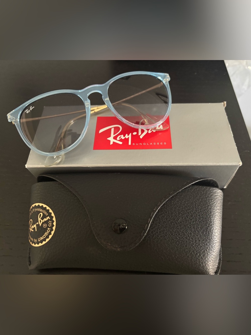 Ray-Ban Women's Clear Light Blue Frame Sunglasses with Gray Lenses